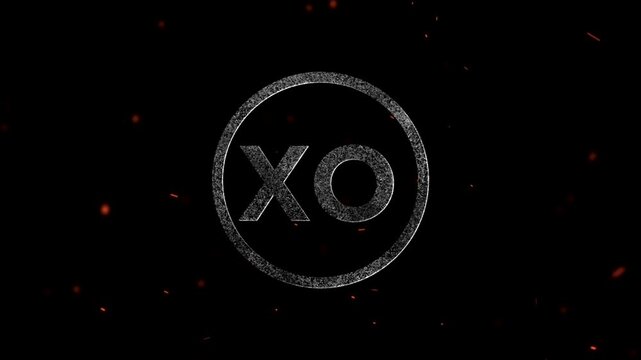 Glowing white letters XO inside a circle surrounded by floating particles