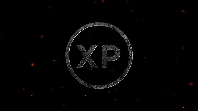 Glowing white XP letters inside a circular frame with floating embers