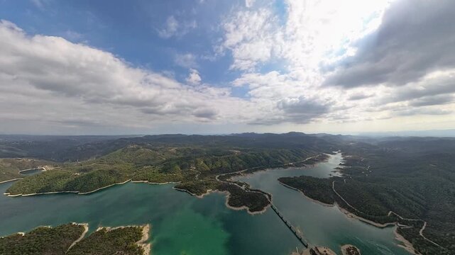 aerial view of Lake Saint-Cassien on the french Riviera, near Cannes and Esterel Mount taken from plane