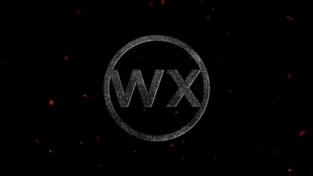 Letters WX inside a circular frame with particle effects