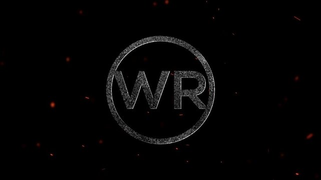 The letters wr enclosed in a textured glowing circle surrounded by floating ember particles