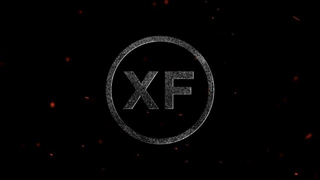 The letters XF surrounded by a circular frame composed of glowing light particles in space