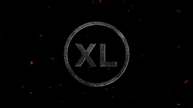 The letters XL inside a textured circle surrounded by glowing floating embers