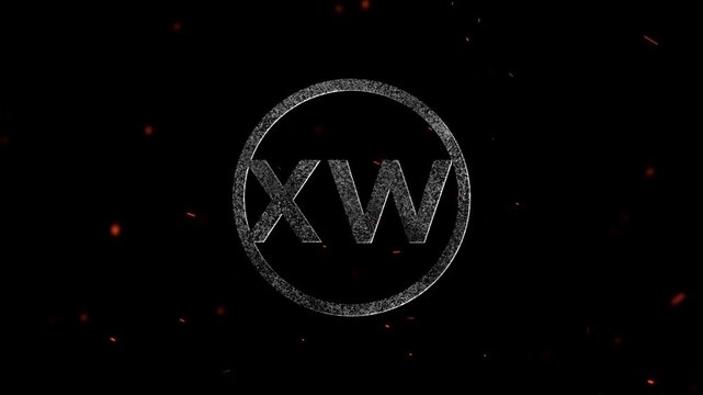 The letters XW inside a circular frame with particle embers