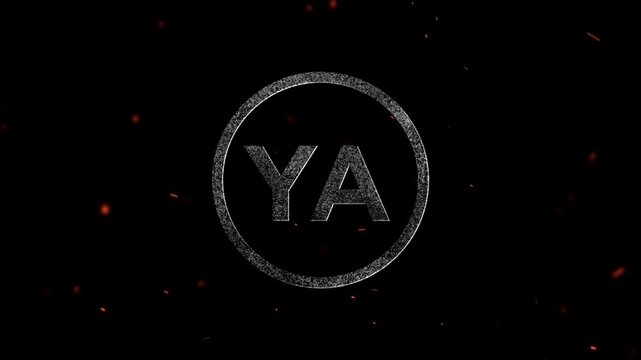 The letters ya inside a glowing particle circular frame design element