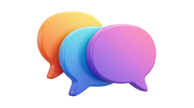 Colorful 3D speech bubble icons for communication, glossy digital chat message bubbles for social media isolated PNG with Transparent Background