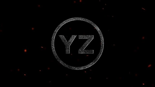The letters YZ inside a textured circular frame with floating embers