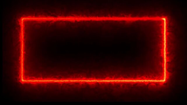 Glowing red fire and smoke rectangular border frame animation, energetic glowing light banner motion graphics