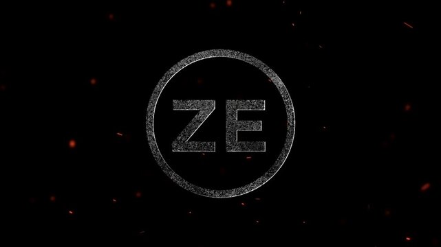 The letters ZE inside a glowing circle with particles floating around