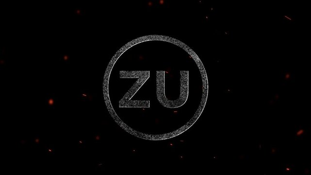 The letters ZU inside a glowing circle with particles flying around