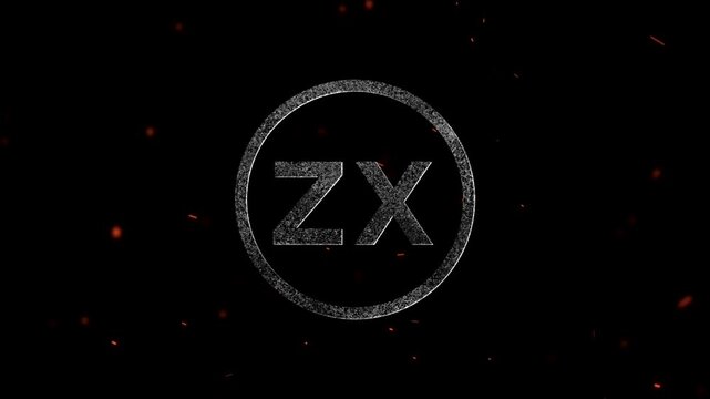 The letters ZX enclosed in a circular frame with particle effects and fire sparks