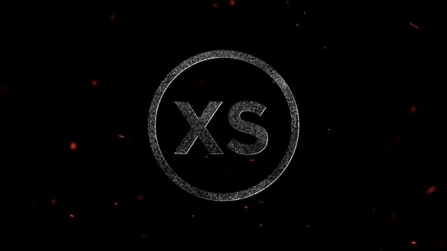 XS letters written inside a circular frame with floating embers particles
