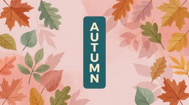Autumn leaves in soft pastel colors with a vertical text block for seasonal announcements