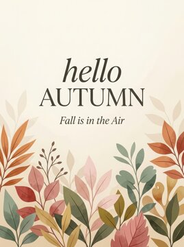 Autumn leaves arrangement with hello AUTUMN text and fall is in the air message