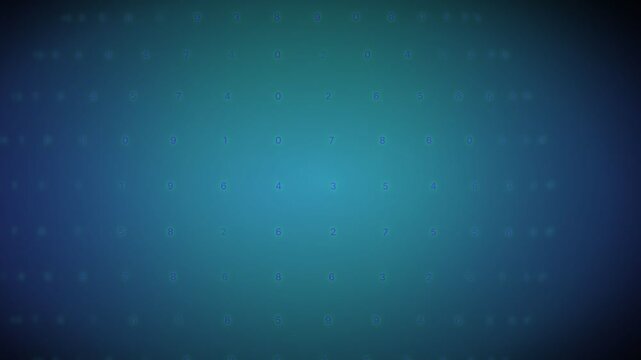 Numeric data matrix grid with floating glowing digits against abstract dark blue gradient for financial analysis or cybersecurity interface