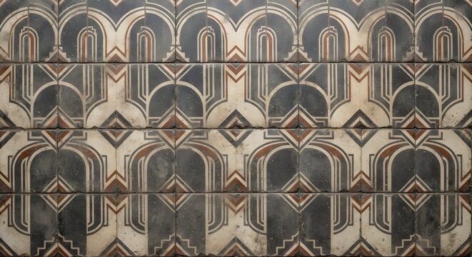 ​Antique Art Deco Ceramic Floor Tile Texture with Weathered Patina (1930s-1950s)
