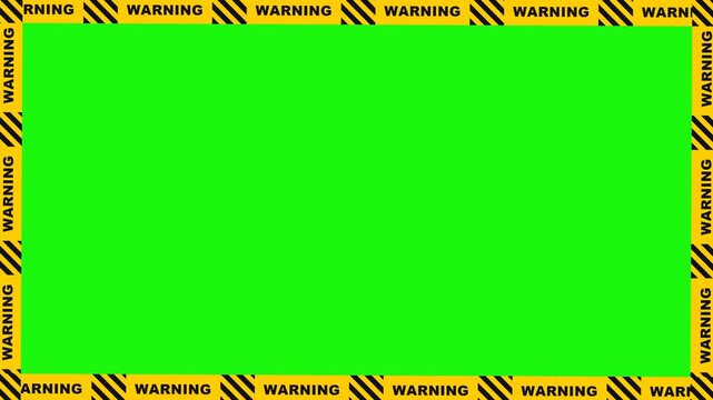 Warning tape border frame with green screen center for overlay video editing and hazard alert notification design
