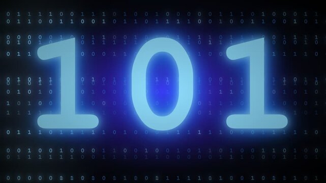 Binary code pattern with large glowing 101 numerals for education and programming themes