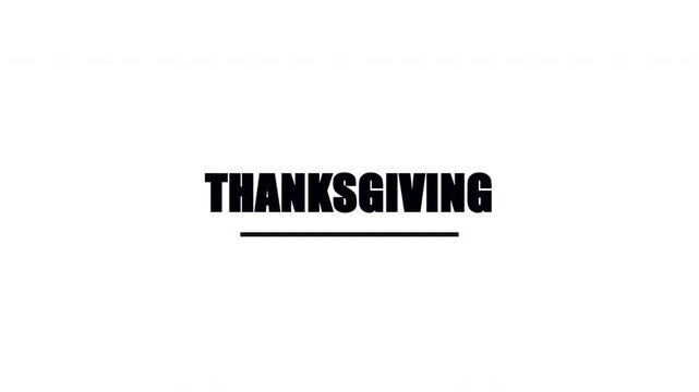 A bold, modern pop-art style Thanksgiving kinetic typography animation featuring ultra-bold lettering, chromatic aberration split (cyan/magenta), and a solid white background.