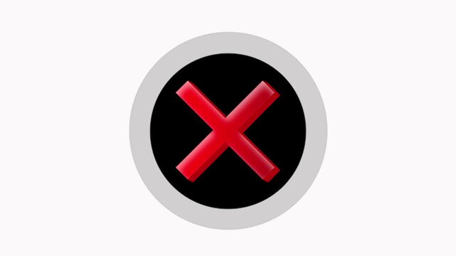Red cross mark X symbol inside black circular button representing cancel delete error, white background 4K loop