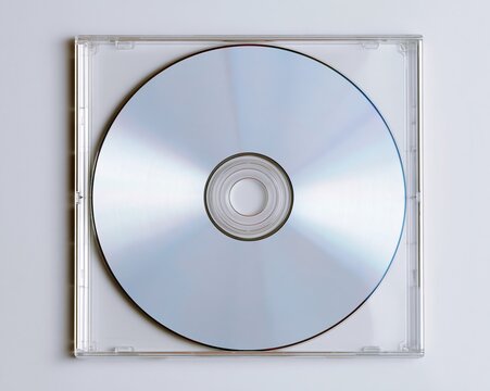 Compact Disc in Clear Case, Shiny Surface, Circular Design, Protective Plastic Surrounding