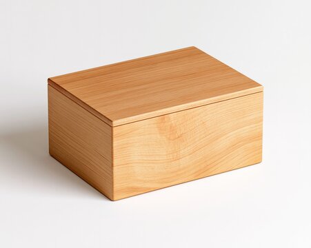 Rectangular Wooden Box with Lid, Light Brown Wood Grain
