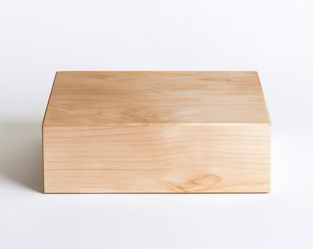 A rectangular wooden box, smooth and polished, showcasing natural wood grain patterns.