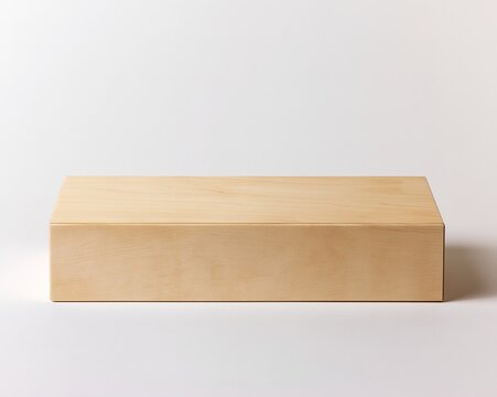A rectangular wooden block, smooth and polished, resting against a plain white backdrop.