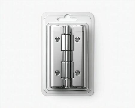 Silver Door Hinge in Clear Plastic Packaging