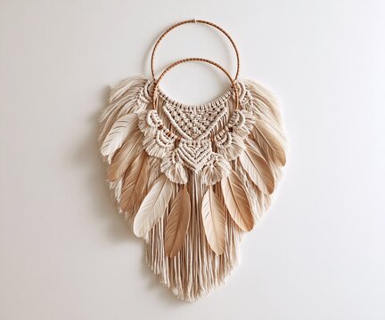 Macrame Wall Hanging with Feathers and Tassels