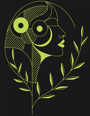 Fototapeta premium Art deco woman with leaf branches