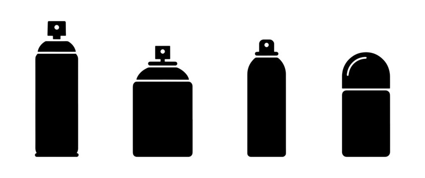 Spray can silhouettes set with aerosol bottle, graffiti paint can, hairspray and deodorant container for logo