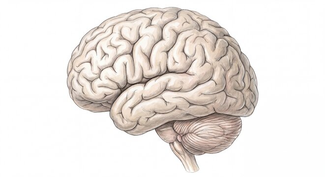Realistic medical illustration of human brain side view
