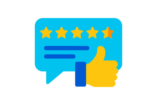 Five star rating review icon with thumbs up isolated on transparent background for customer feedback