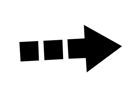 Black arrow icon with dashed segments isolated on a transparent background for navigation and UI design