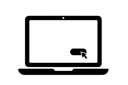 Laptop computer icon with mouse cursor clicking button isolated on transparent background