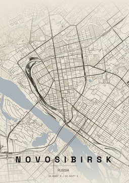 Novosibirsk Russia Minimalist City Street Map Art Poster Print Design with Coordinates