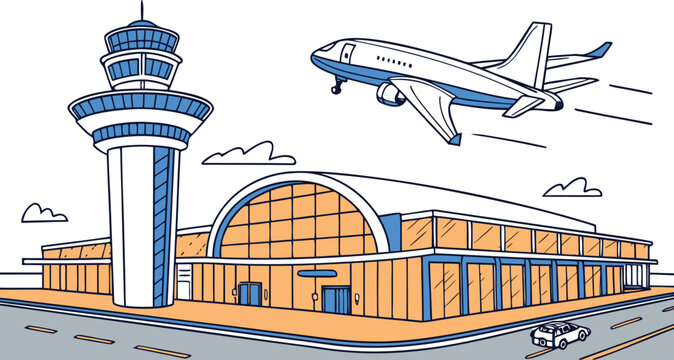 airport control tower silhouette vector illustration	