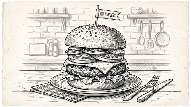 Monochrome burger illustration art.
By Rawpixel