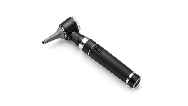 Sleek Matte Black Fiber Optic Diagnostic Pocket Otoscope on White