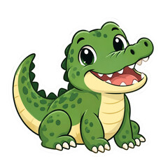 Obraz premium Cute Little Crocodile Sticker Vector Illustration Isolated on Transparent Background