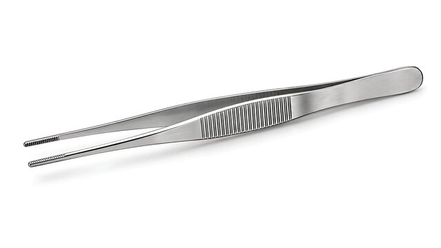 Serrated Stainless Steel Medical Dressing Thumb Tissue Forceps on White