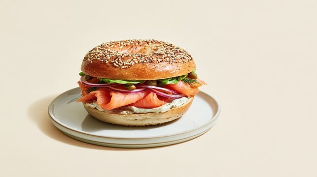 Growth mindset fueled by healthy eating with a delicious smoked salmon everything bagel sandwich on a white plate
