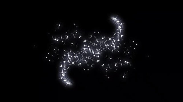 Magic glitter sparkle line stars, fairy dust wand glitter doodle stars, sparkling pixie dust path, luxury white glitter sparkles, twinkling stars shine animation on black screen. 4k video