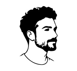 Minimalist black and white profile portrait of a bearded man © Silhouette Stock