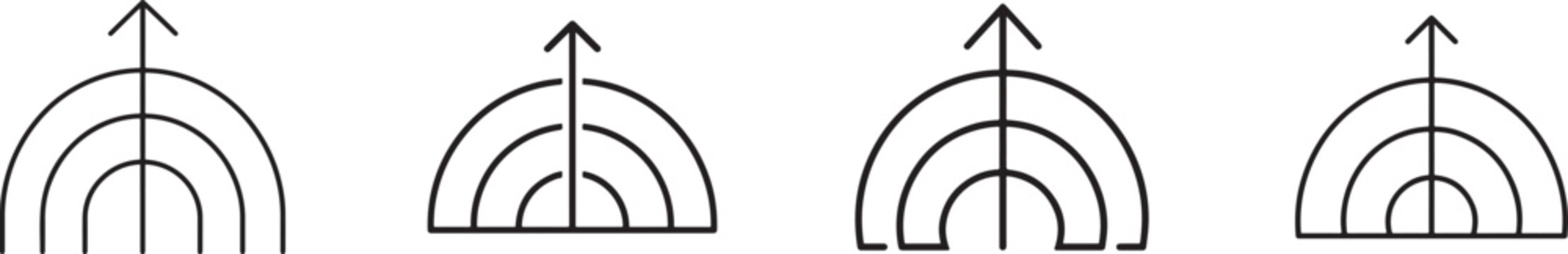 Minimalist one line arches with upward arrow for growth and progress, editable stroke vector art set.