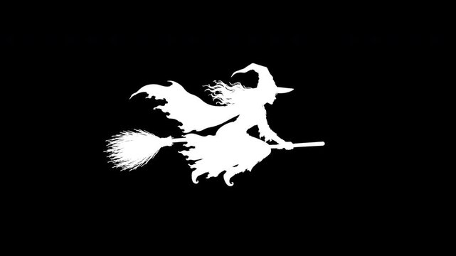 Silhouette Halloween Witch Flying Animation | Alpha channel