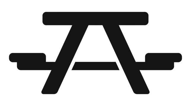 Black picnic table icon representing outdoor dining furniture for park recreation and camping area design projects