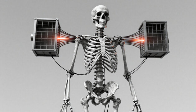 Futuristic Skeleton with Cybernetic Attachments