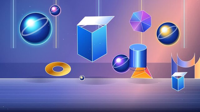 4K Colorful 3D Geometric Shapes with Glossy Reflections and Floating Animation